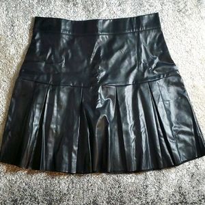 Black Leather Pleated Skirt